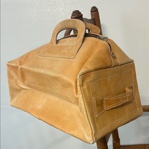 Vintage Tan cube/rectangle Leather Duffel Bag